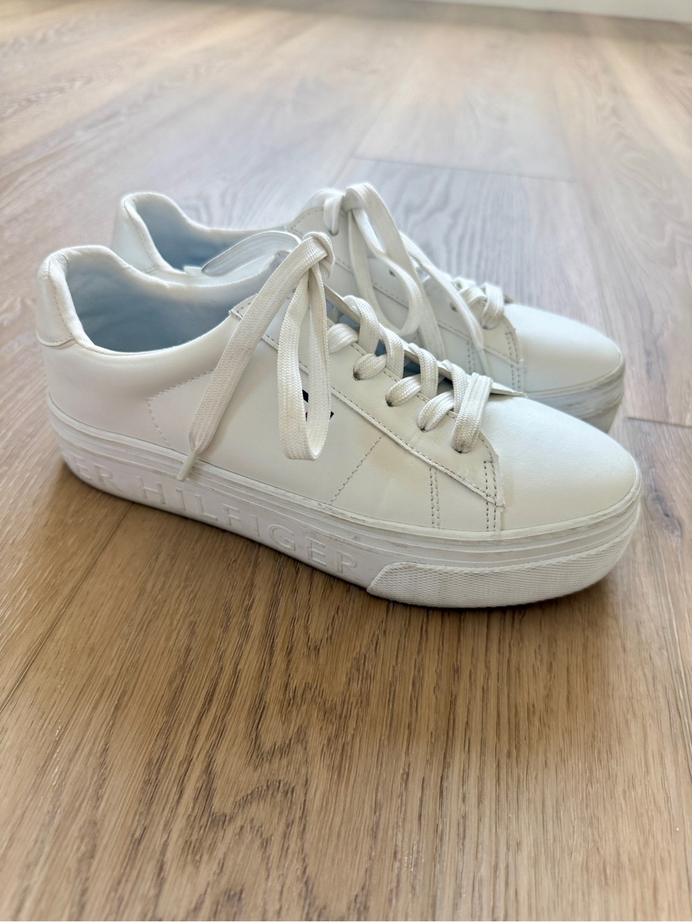 Tommy Hilfiger White Platform Lace-Up Sneakers with Raised Logo